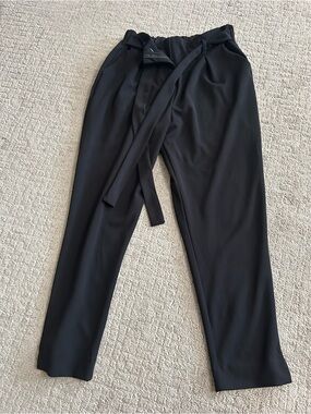 Women’s Black Tailored paper bag waist dress pants, ankle length